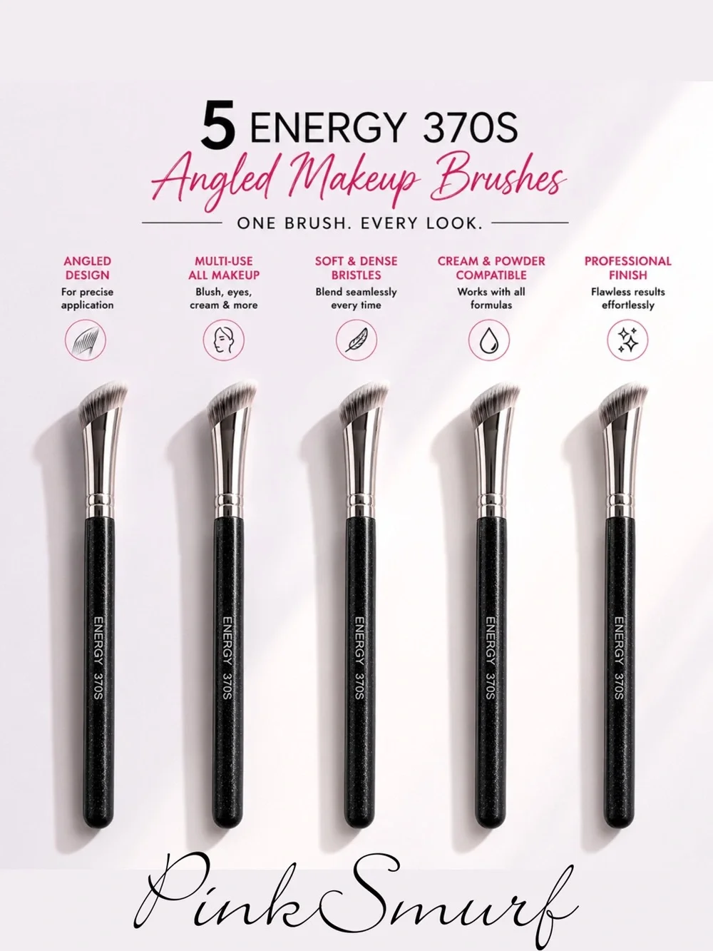 (5) Energy 370S Angled Makeup Brush Bundle of (5) New